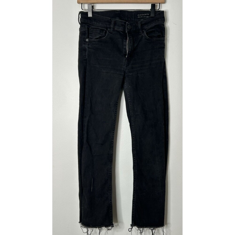 Allsaints Jeans Women's 27 Black Heidi Crop Flared Leg High Rise Raw Hem Capsule